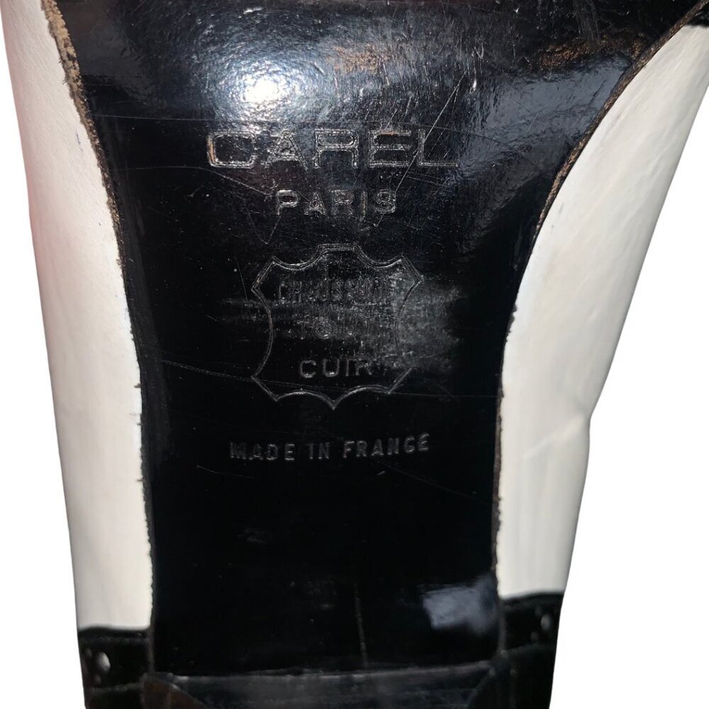 CAREL Paris Vintage Two-Tone Pumps 7 Black White Leather Low Heel Retro Shoes - Picture 7 of 11